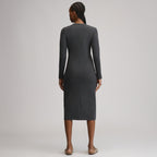 Women's Long-Sleeve Button Front Ribbed Knit Midi Dress