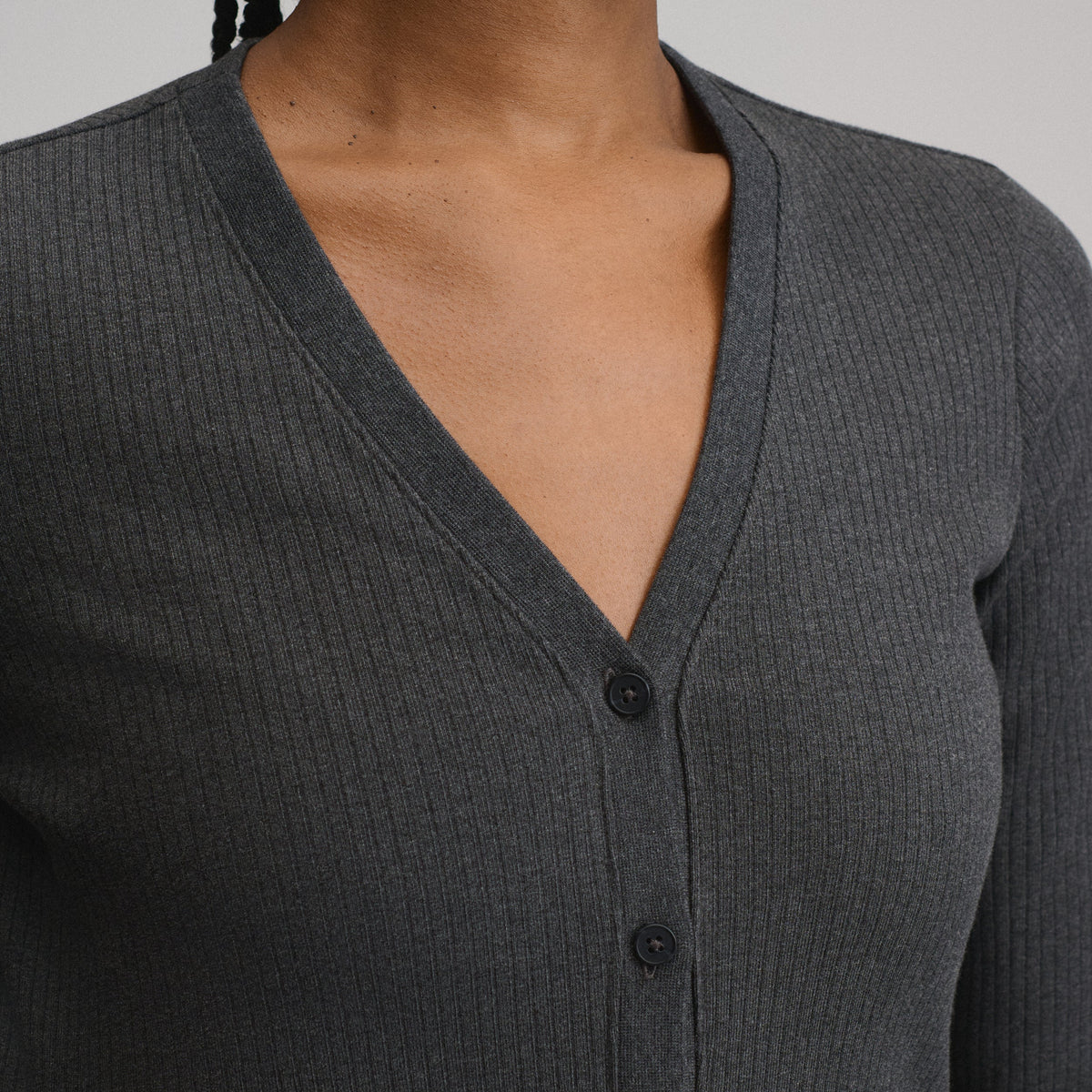 Women's Long-Sleeve Button Front Ribbed Knit Midi Dress