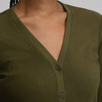 Women's Long-Sleeve Button Front Ribbed Knit Midi Dress