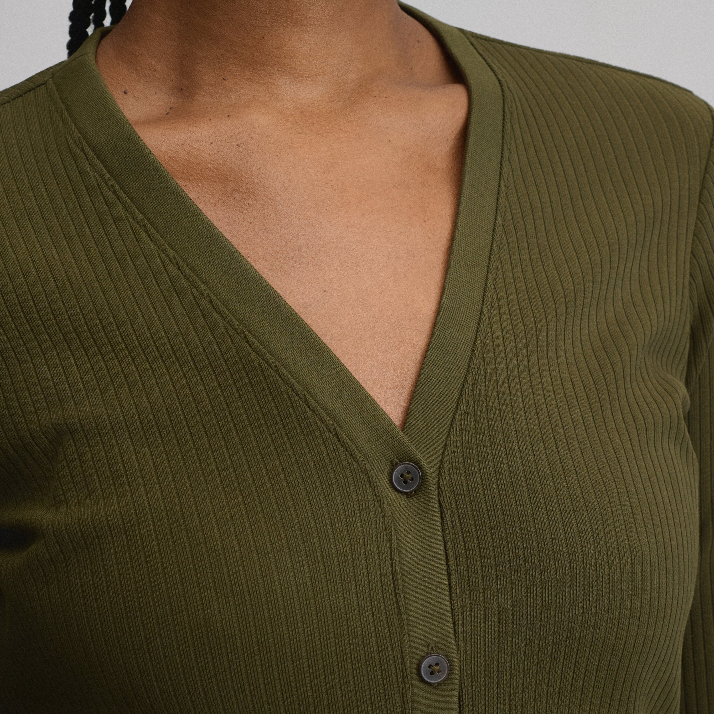 Women's Long-Sleeve Button Front Ribbed Knit Midi Dress