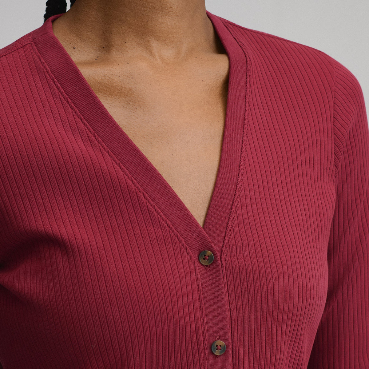 Women's Long-Sleeve Button Front Ribbed Knit Midi Dress