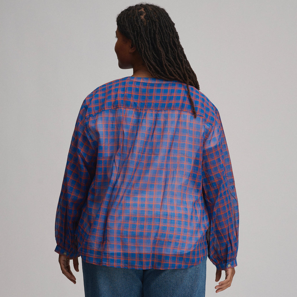 Women's Long-Sleeve Collarless Button-Down Shirt