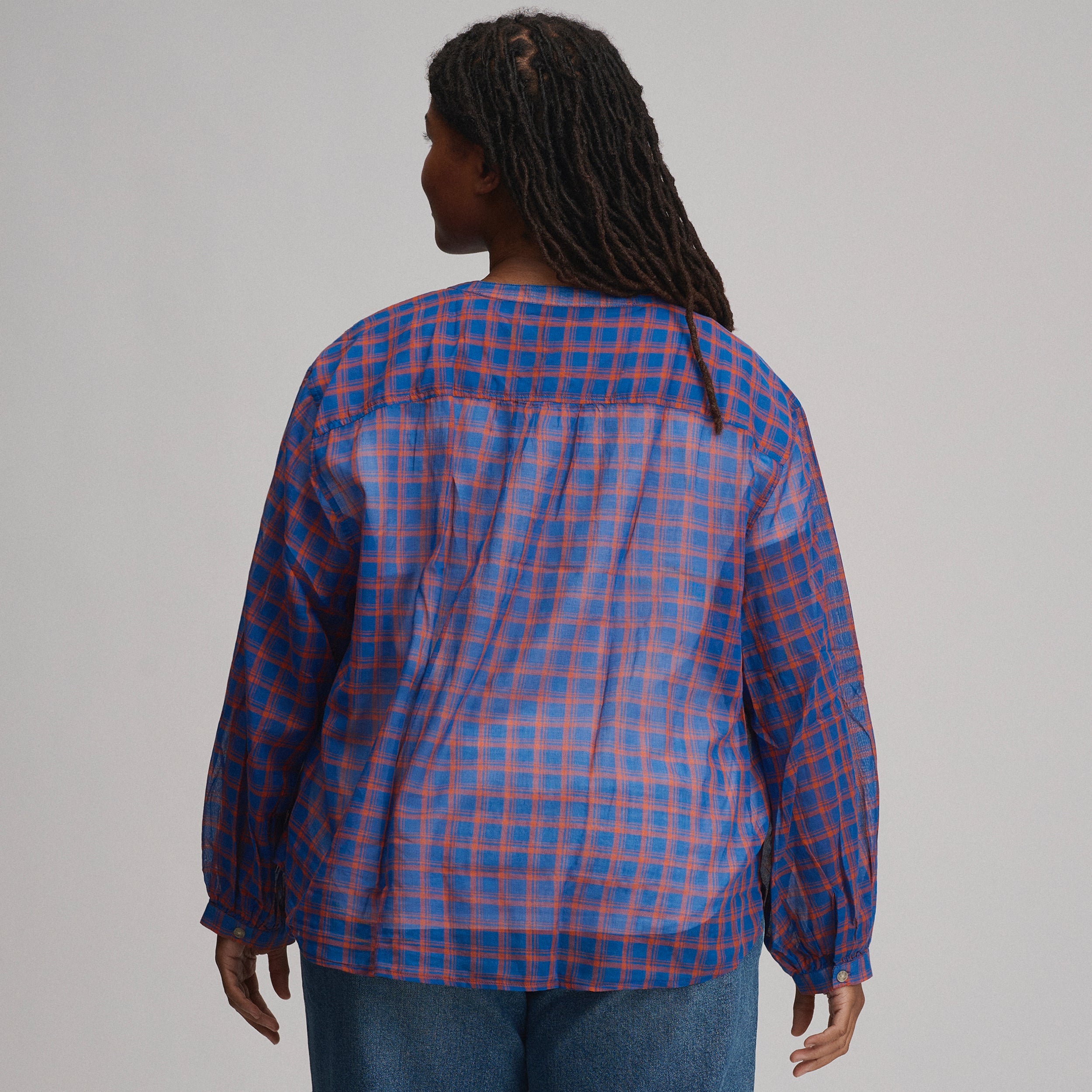Women's Long-Sleeve Collarless Button-Down Shirt
