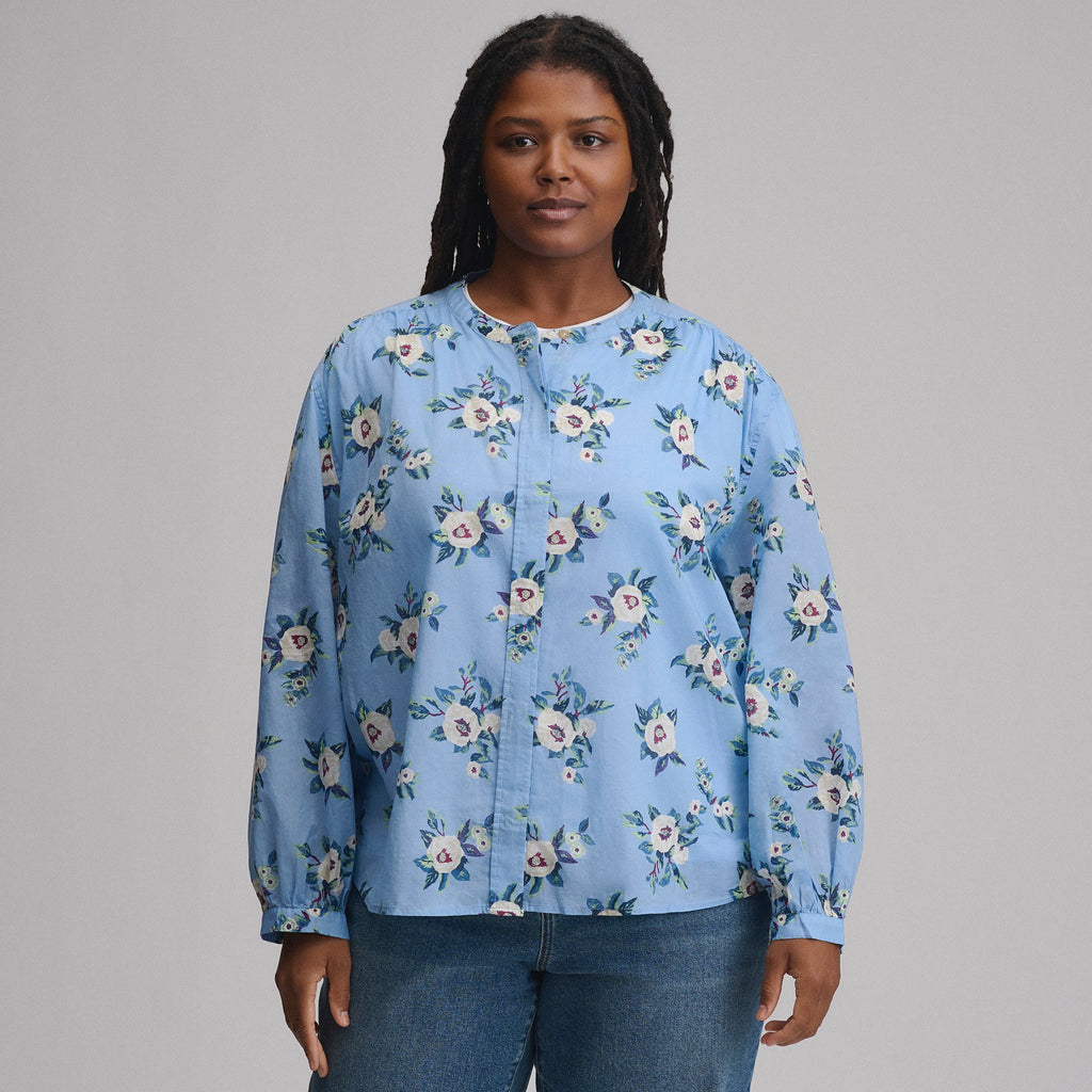 Women's Long-Sleeve Collarless Button-Down Shirt