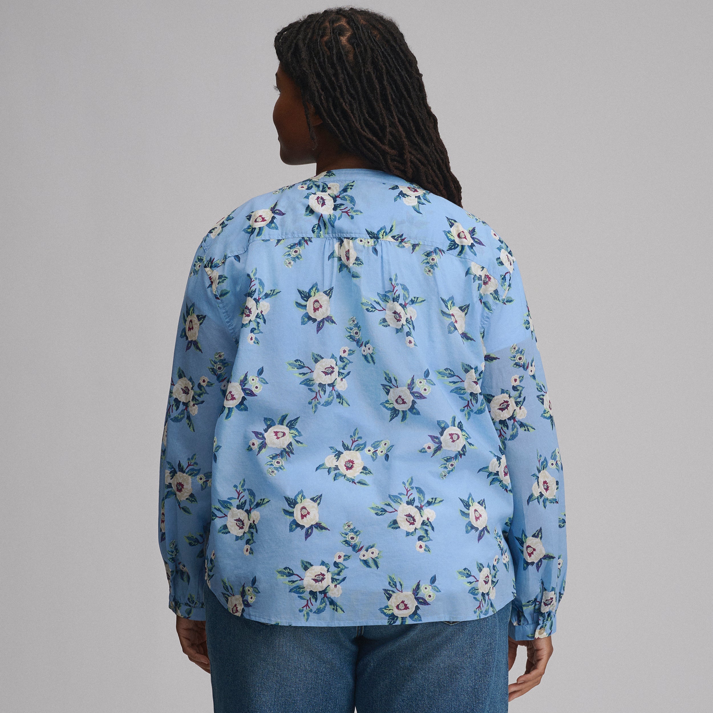 Women's Long-Sleeve Collarless Button-Down Shirt