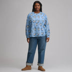 Women's Long-Sleeve Collarless Button-Down Shirt