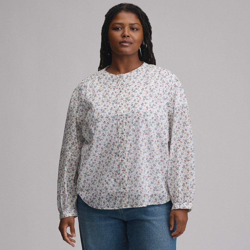 Women's Long-Sleeve Collarless Button-Down Shirt