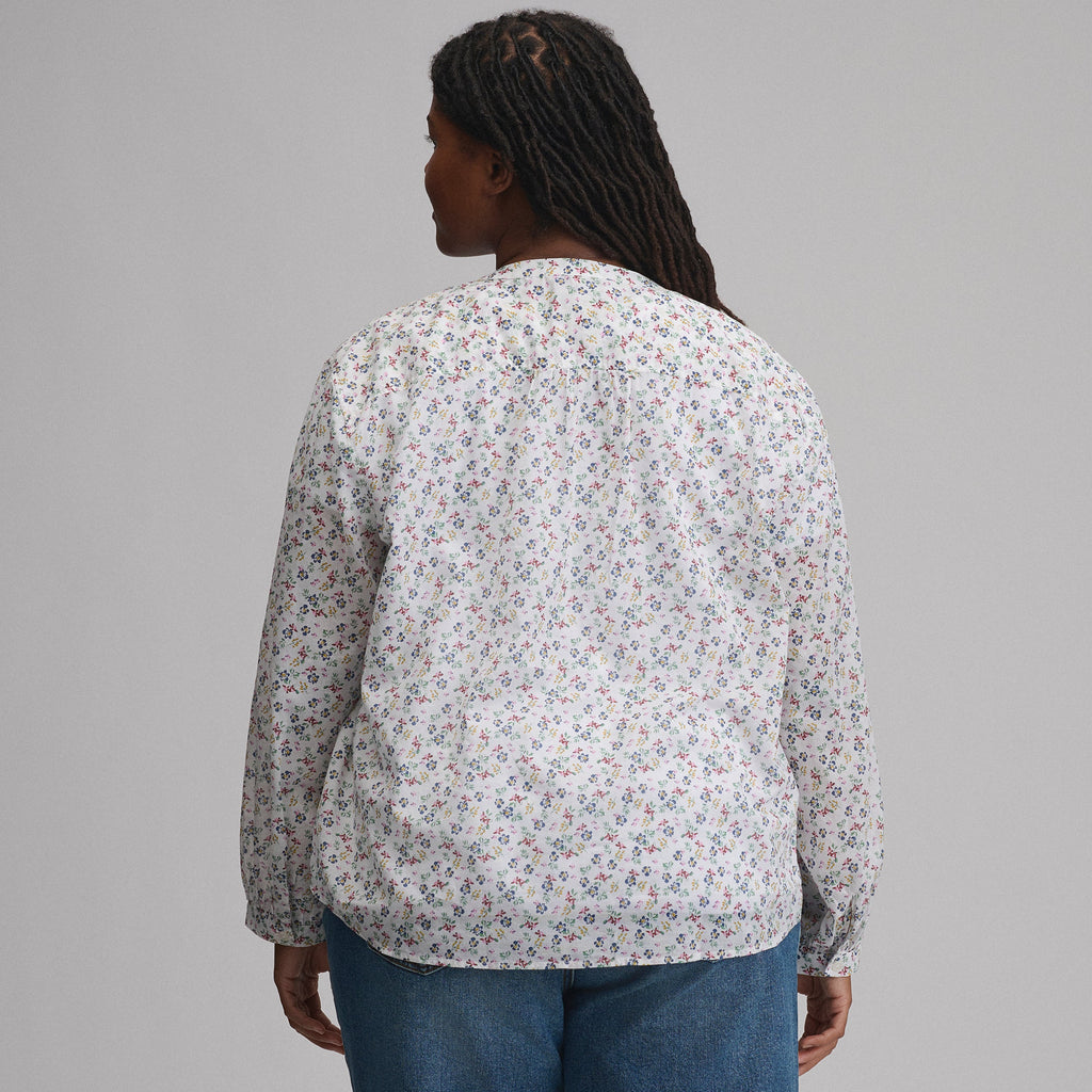 Women's Long-Sleeve Collarless Button-Down Shirt
