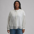 Women's Long-Sleeve Collarless Button-Down Shirt