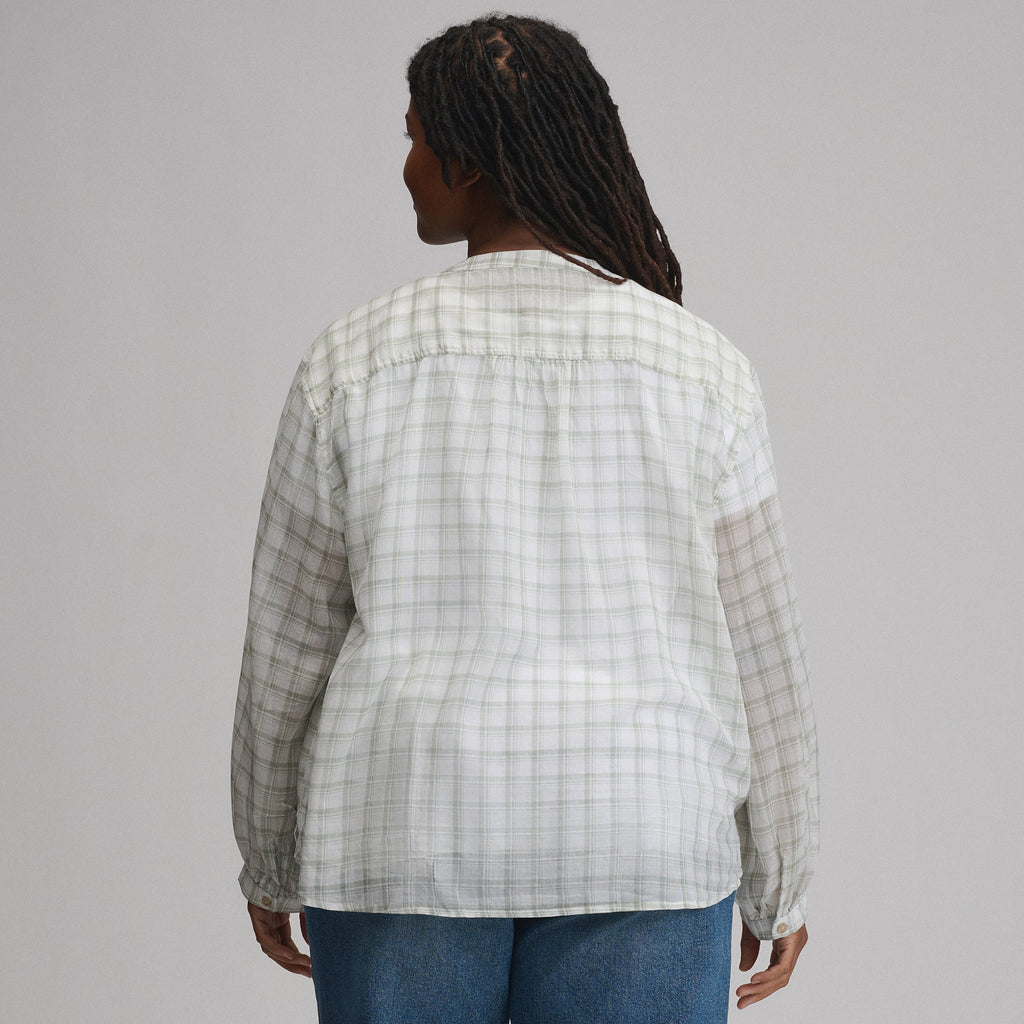 Women's Long-Sleeve Collarless Button-Down Shirt
