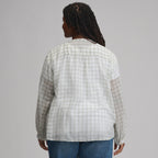 Women's Long-Sleeve Collarless Button-Down Shirt