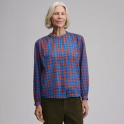 Women's Long-Sleeve Collarless Button-Down Shirt - Royal