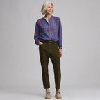 Women's Long-Sleeve Collarless Button-Down Shirt