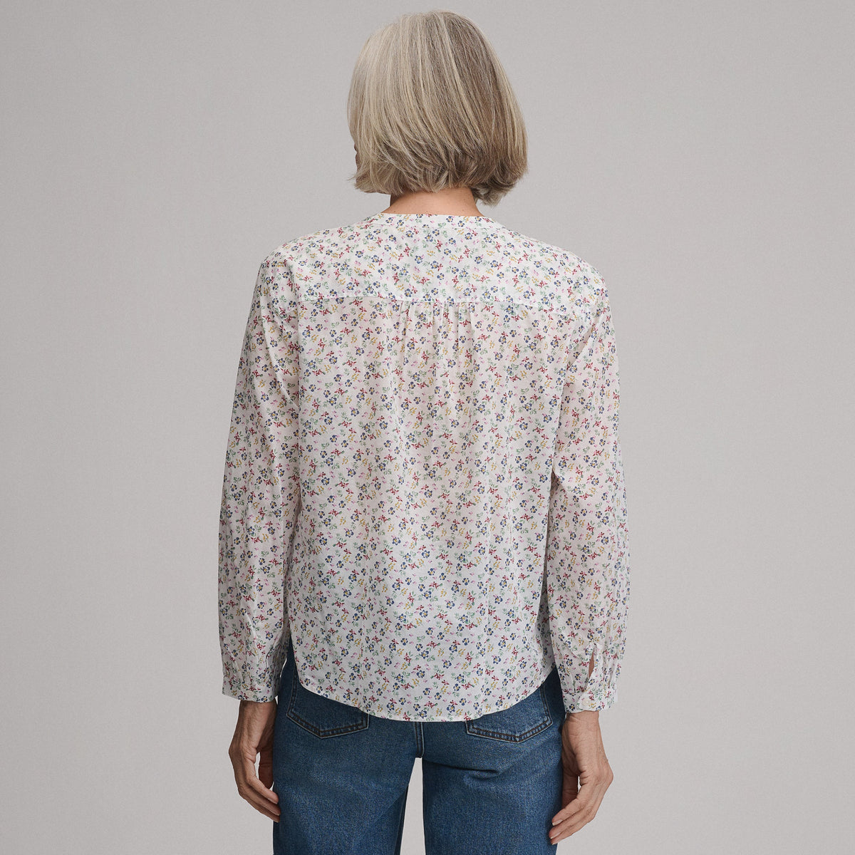 Women's Long-Sleeve Collarless Button-Down Shirt