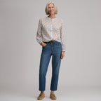 Women's Long-Sleeve Collarless Button-Down Shirt