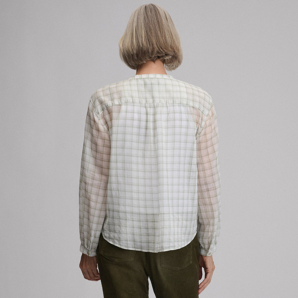 Women's Long-Sleeve Collarless Button-Down Shirt