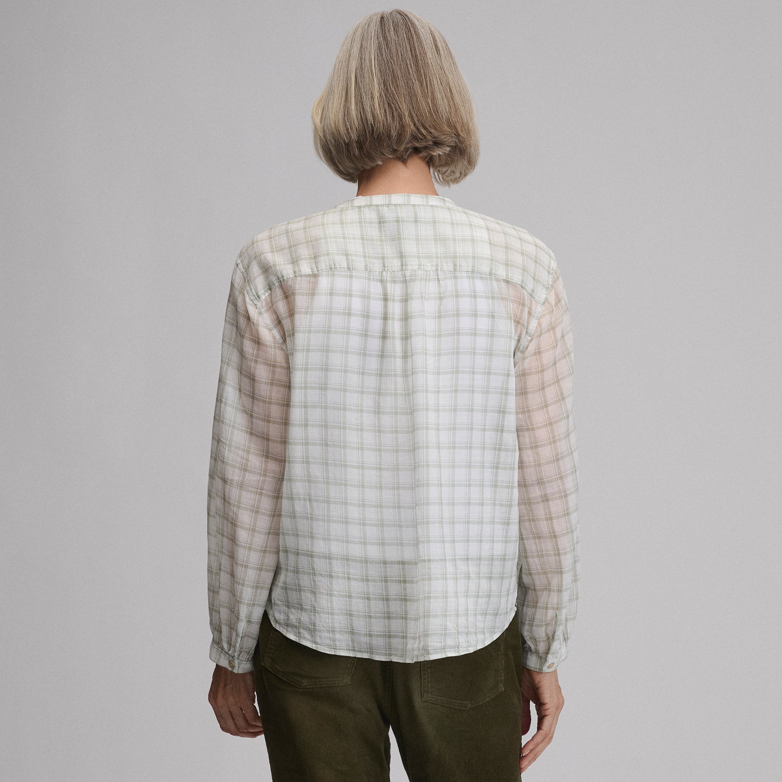 Women's Long-Sleeve Collarless Button-Down Shirt