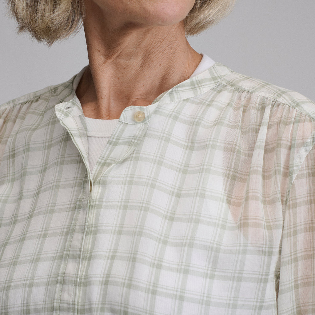 Women's Long-Sleeve Collarless Button-Down Shirt