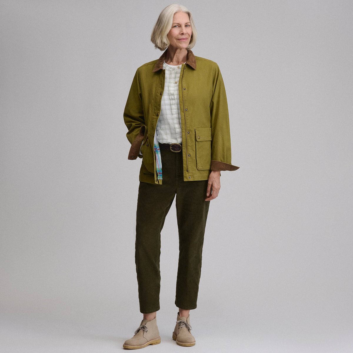 Women's Long-Sleeve Collarless Button-Down Shirt