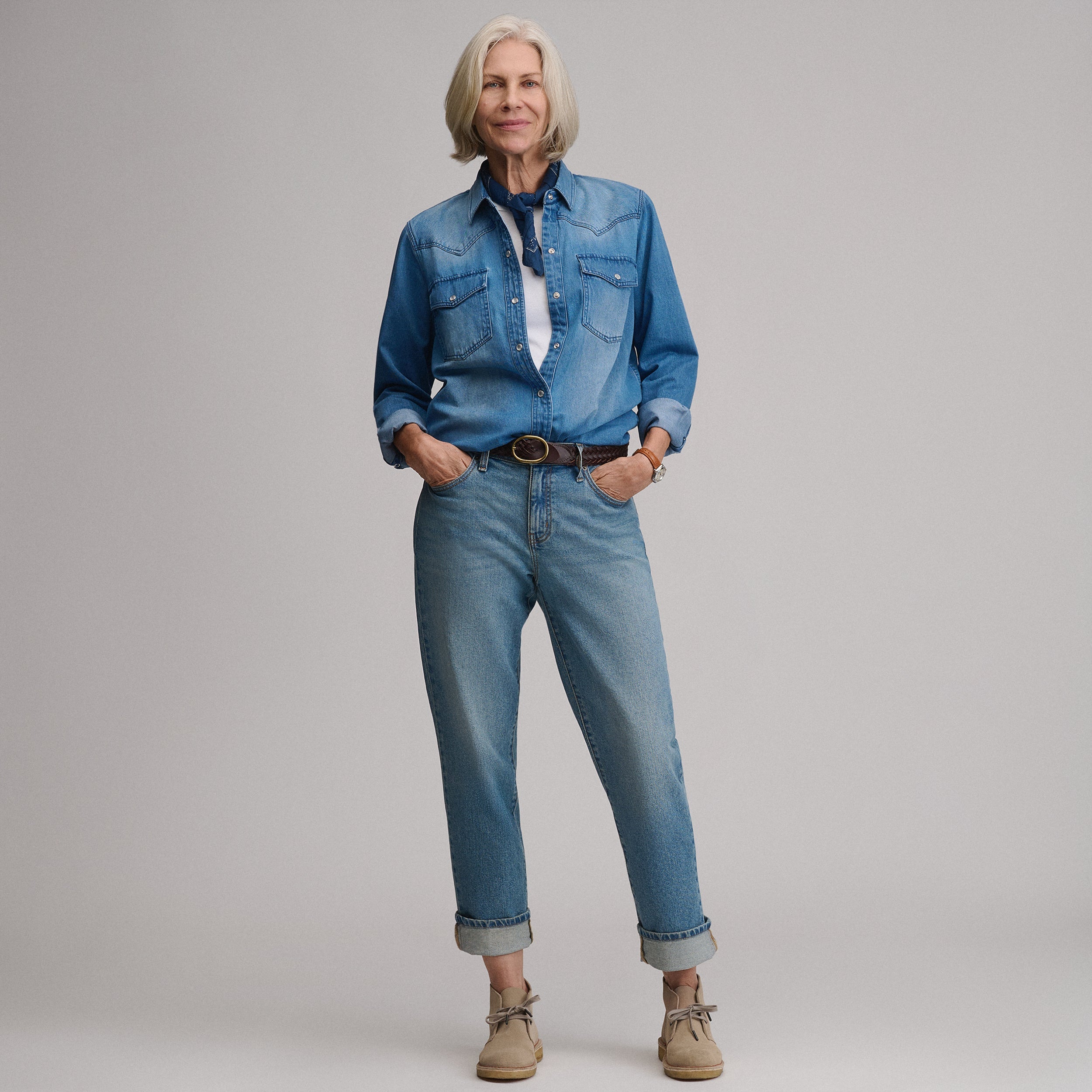Women's Long-Sleeve Western Denim Shirt
