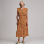 Women's Flutter Sleeve Smocked Waist Midi Dress