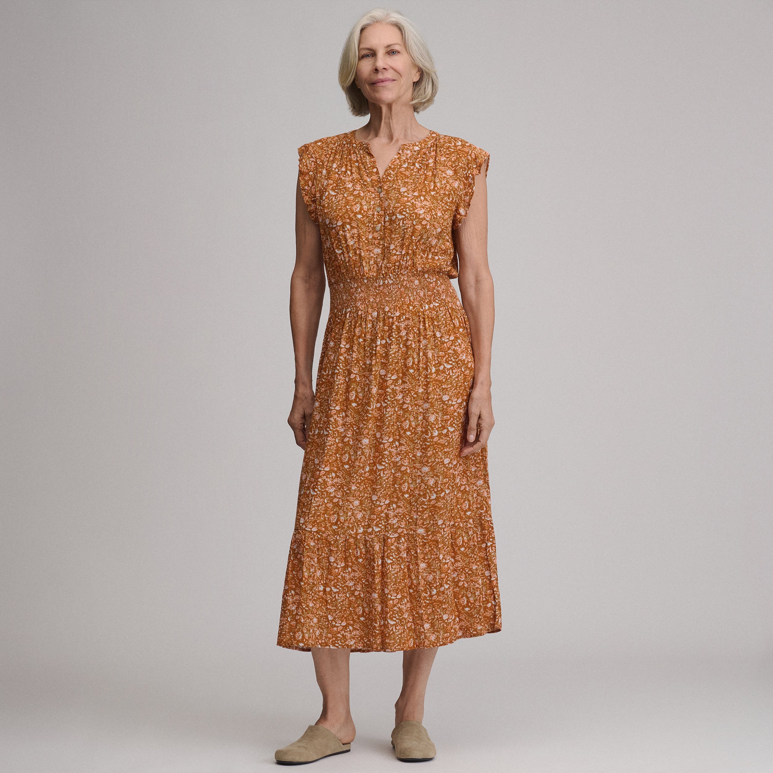 Women's Flutter Sleeve Smocked Waist Midi Dress