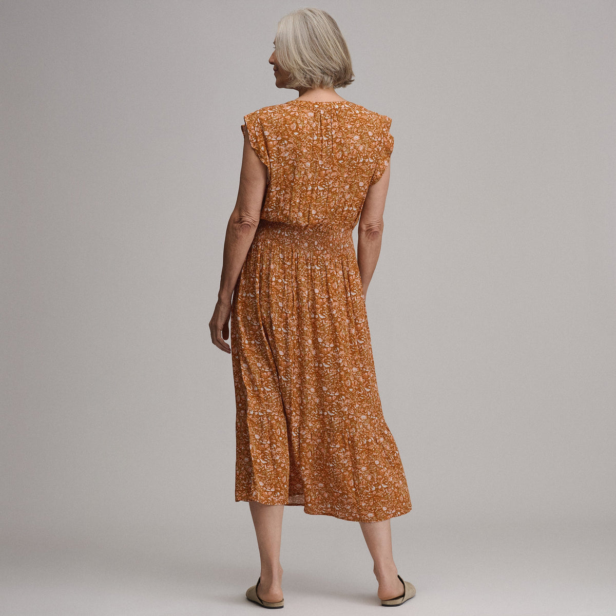 Women's Flutter Sleeve Smocked Waist Midi Dress
