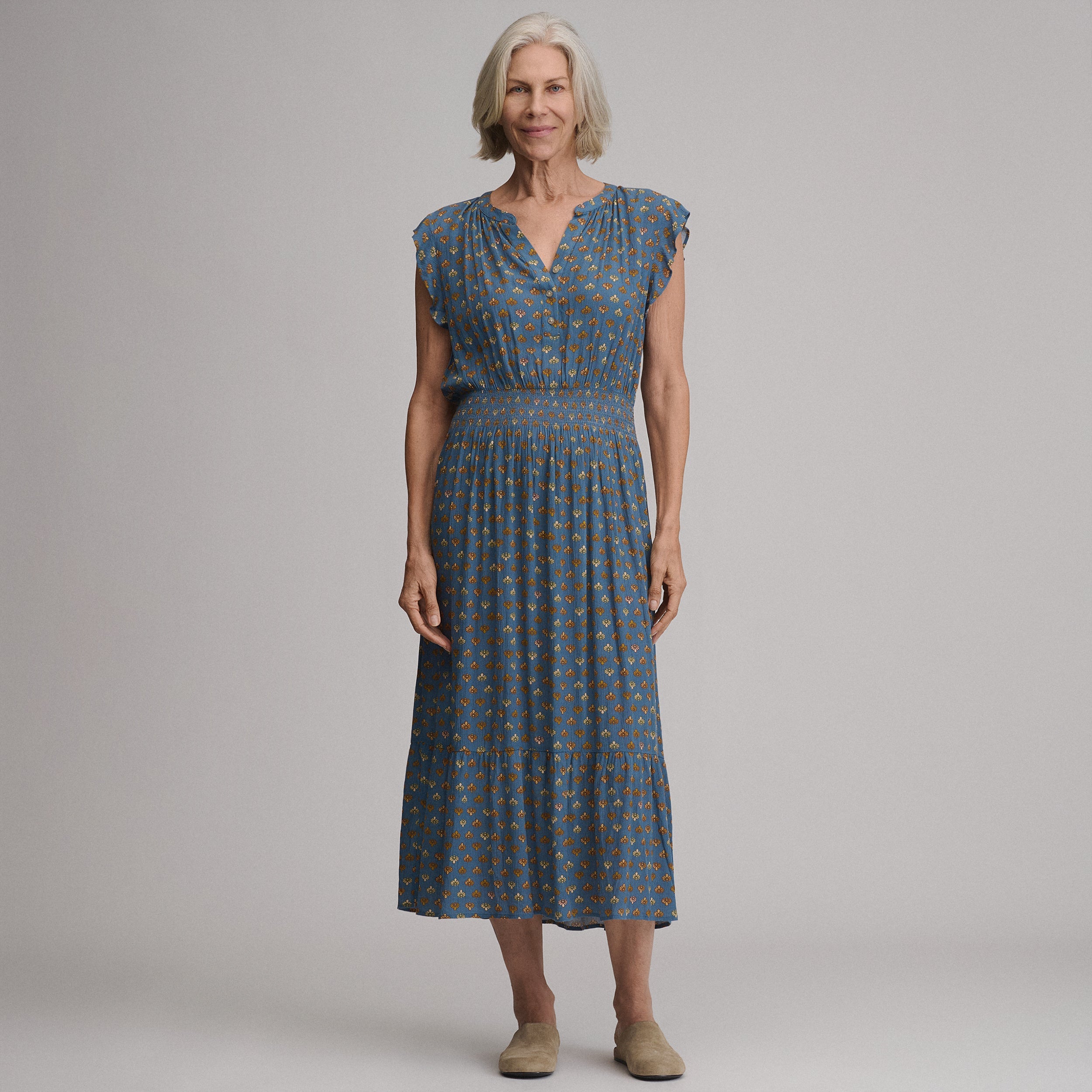 Women's Flutter Sleeve Smocked Waist Midi Dress