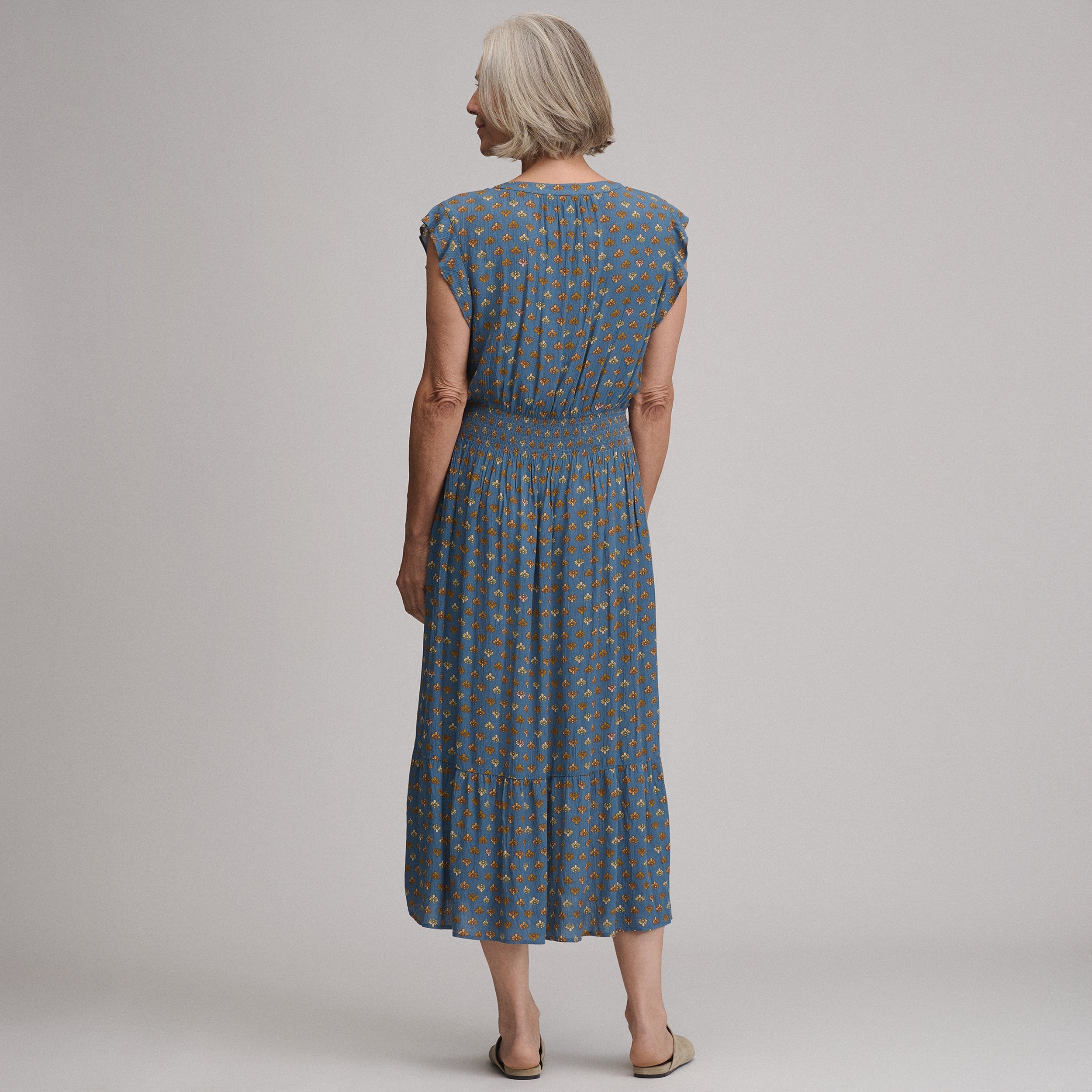 Women's Flutter Sleeve Smocked Waist Midi Dress