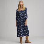 Women's Printed 3/4 Sleeve Smocked Bodice Dress