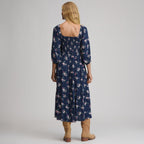 Women's Printed 3/4 Sleeve Smocked Bodice Dress