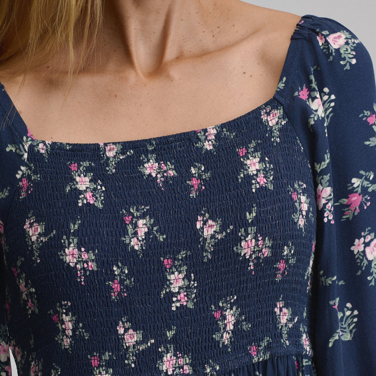 Women's Printed 3/4 Sleeve Smocked Bodice Dress