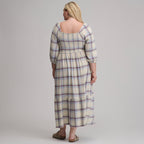 Women's Plaid 3/4 Sleeve Smocked Bodice Dress