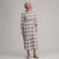 Women's Plaid 3/4 Sleeve Smocked Bodice Dress