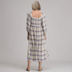 Women's Plaid 3/4 Sleeve Smocked Bodice Dress