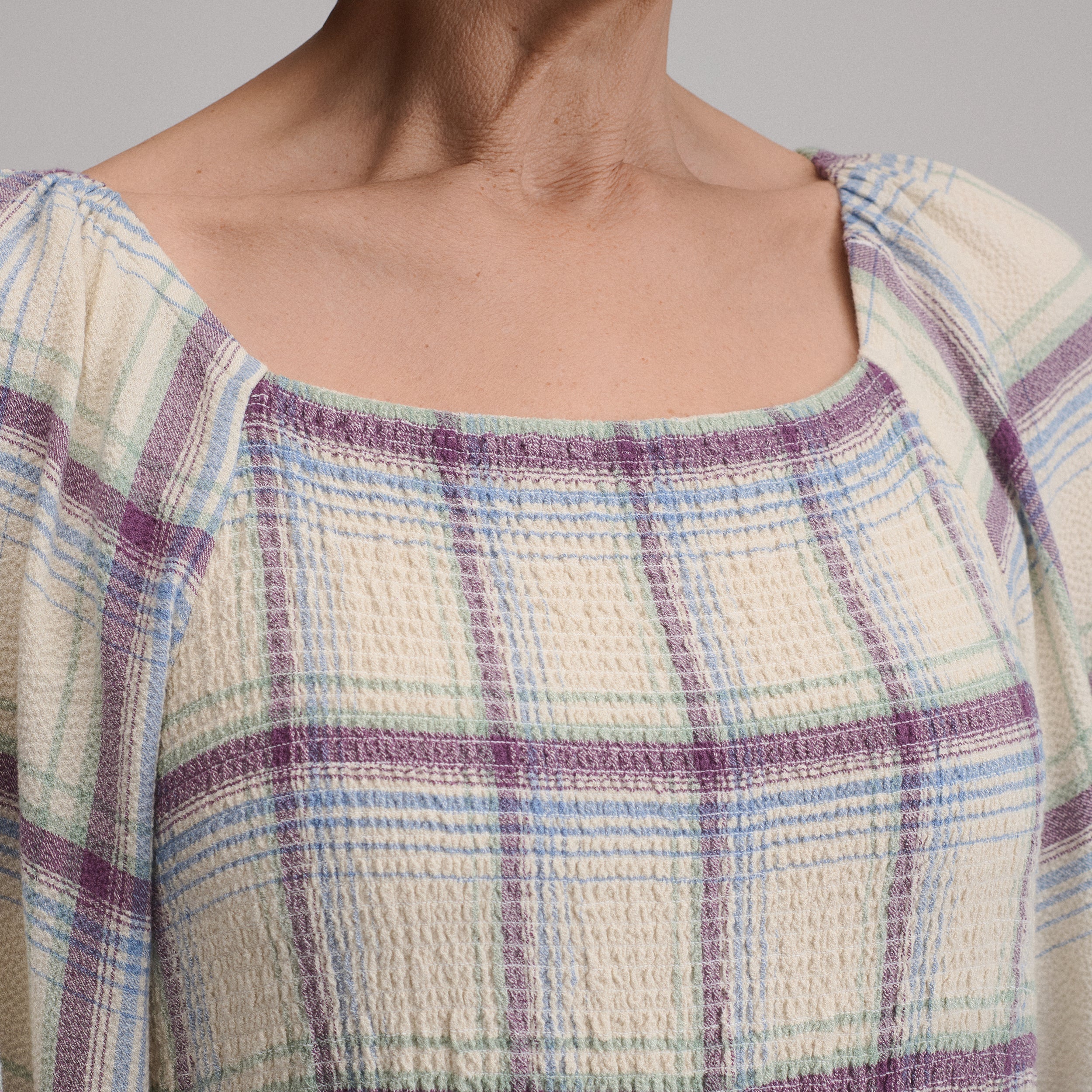 Women's Plaid 3/4 Sleeve Smocked Bodice Dress