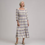 Women's Plaid 3/4 Sleeve Smocked Bodice Dress