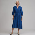 Women's 3/4 Sleeve Eyelet Button Front Belted Dress