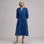 Women's 3/4 Sleeve Eyelet Button Front Belted Dress