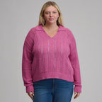 Women's Long-Sleeve Slub Johnny Collar Sweater