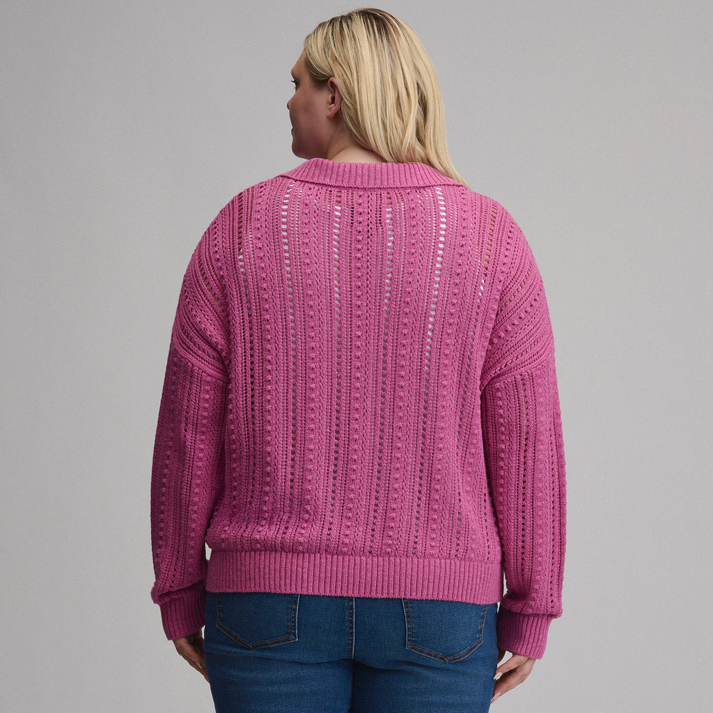 Women's Long-Sleeve Slub Johnny Collar Sweater
