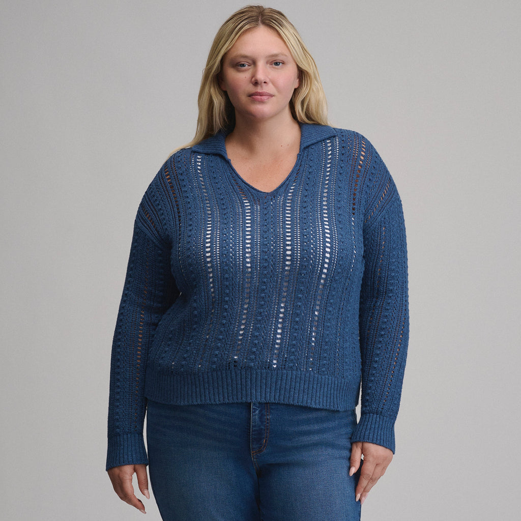 Women's Long-Sleeve Slub Johnny Collar Sweater