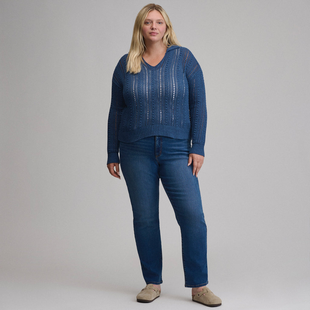 Women's Long-Sleeve Slub Johnny Collar Sweater