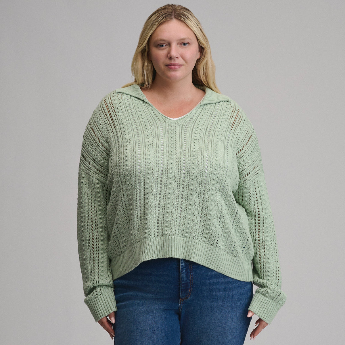 Women's Long-Sleeve Slub Johnny Collar Sweater