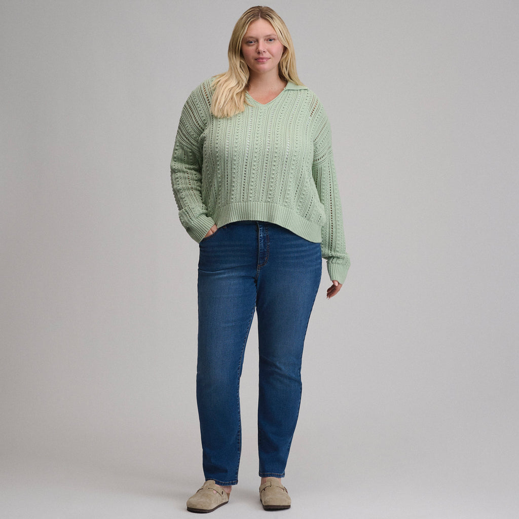 Women's Long-Sleeve Slub Johnny Collar Sweater