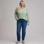 Women's Long-Sleeve Slub Johnny Collar Sweater