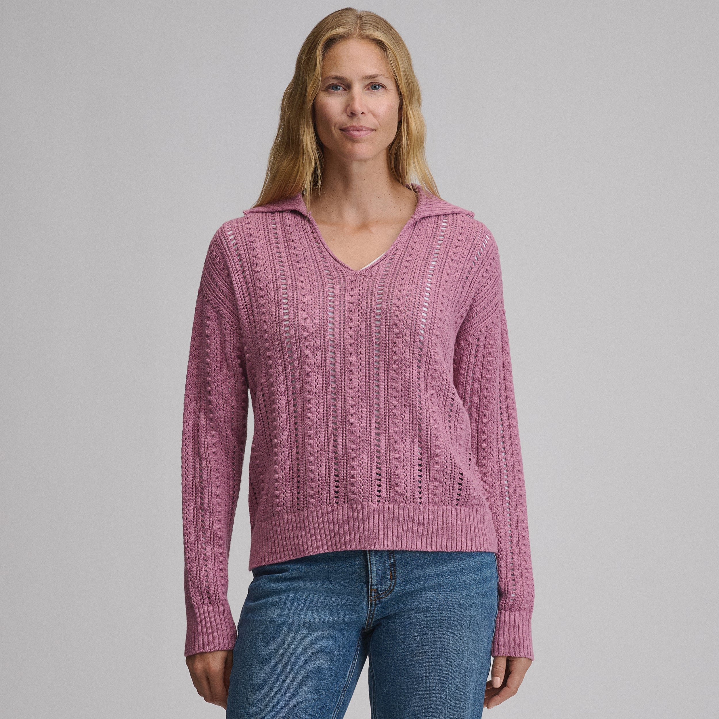 Women's Long-Sleeve Slub Johnny Collar Sweater