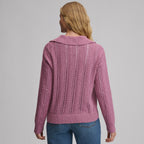 Women's Long-Sleeve Slub Johnny Collar Sweater