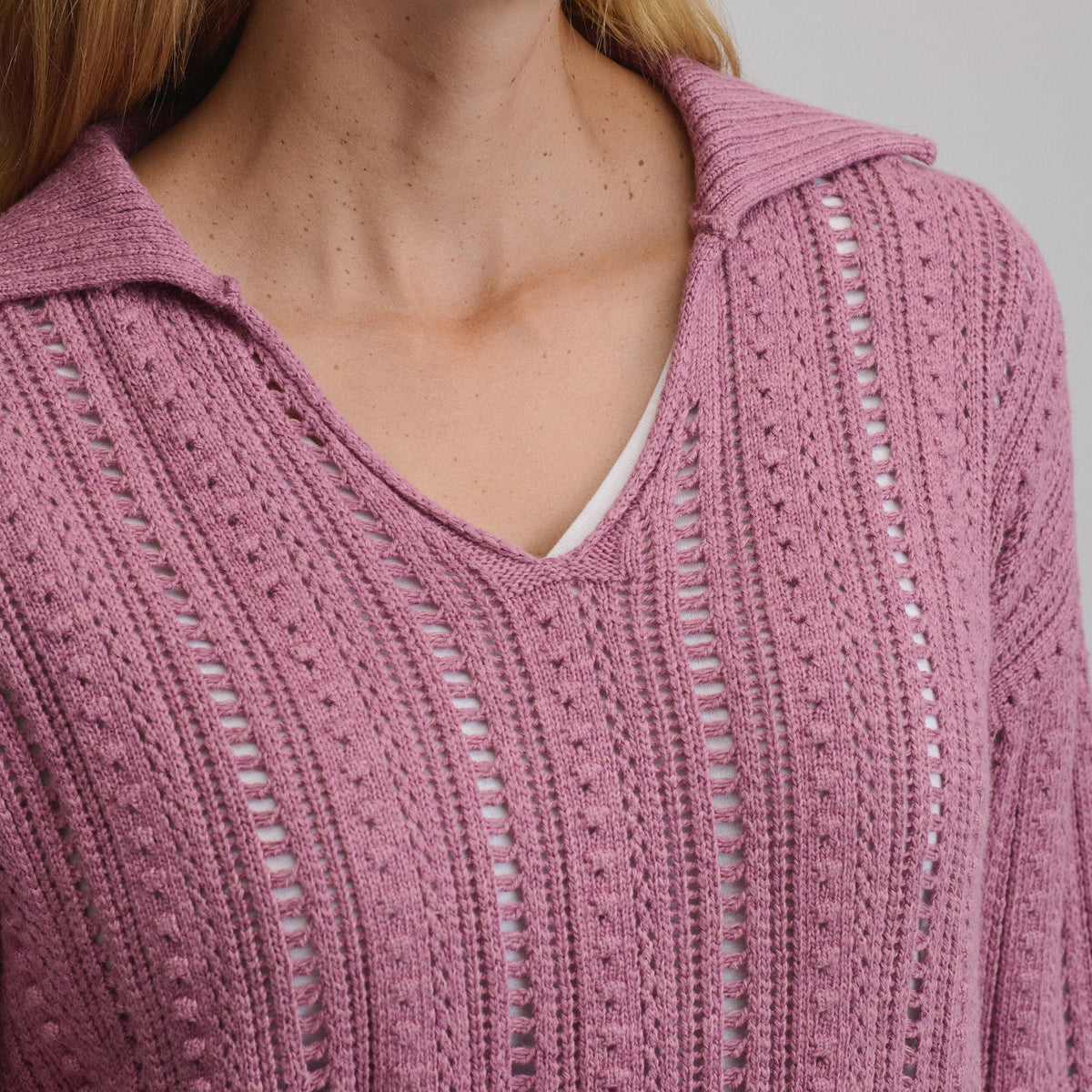 Women's Long-Sleeve Slub Johnny Collar Sweater