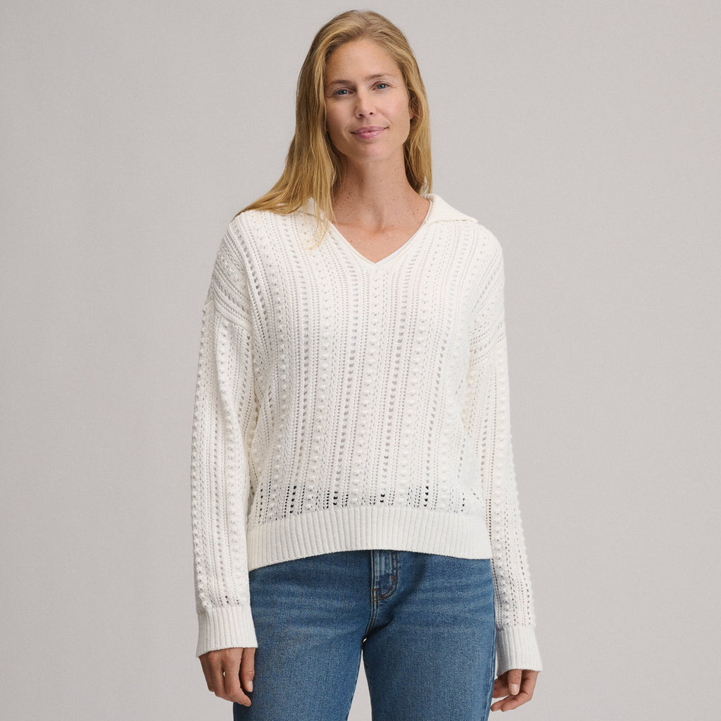 Women's Long-Sleeve Slub Johnny Collar Sweater